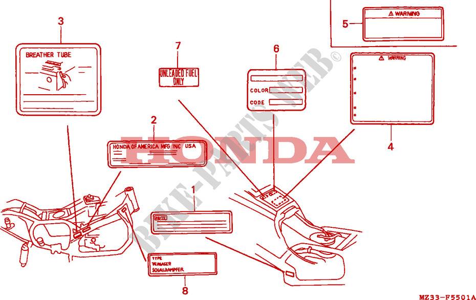 ETIQUETTE DE PRECAUTIONS(2) pour Honda GL 1500 GOLD WING ASPENCADE 20éme de 1995