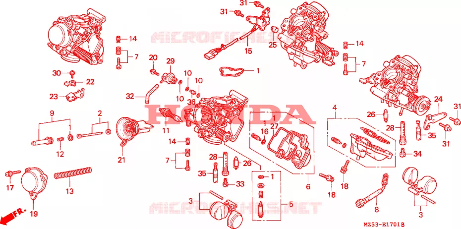 CARBURATEUR (PIECES CONSTITUTIVES) Honda MOTO 750 VF 1995  VF750CS