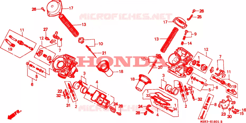 CARBURATEUR (PIECES CONSTITUTIVES) Honda MOTO 600 SHADOW 1994  VT600CR