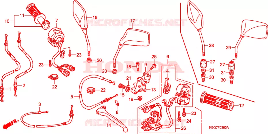 LEVIER DE GUIDON - CABLE - COMMODO Honda MOTO 250 CB 1996  CB250PT