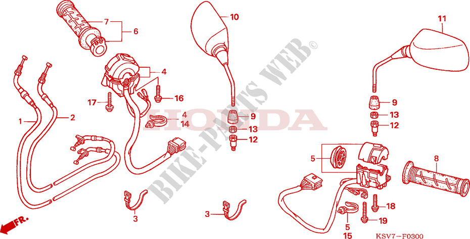 COMMODO   CABLE   RETROVISEUR (NSS250X) pour Honda FORZA 250 X de 2007