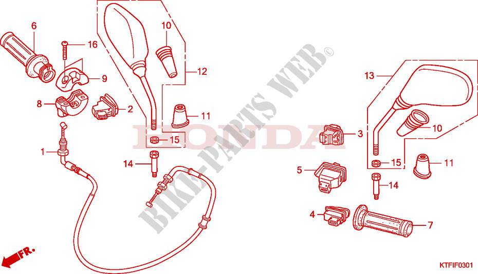 COMMODO   CABLE   RETROVISEUR (SH125/R/150/R) pour Honda SH 125 REAR DISK BRAKE de 2010