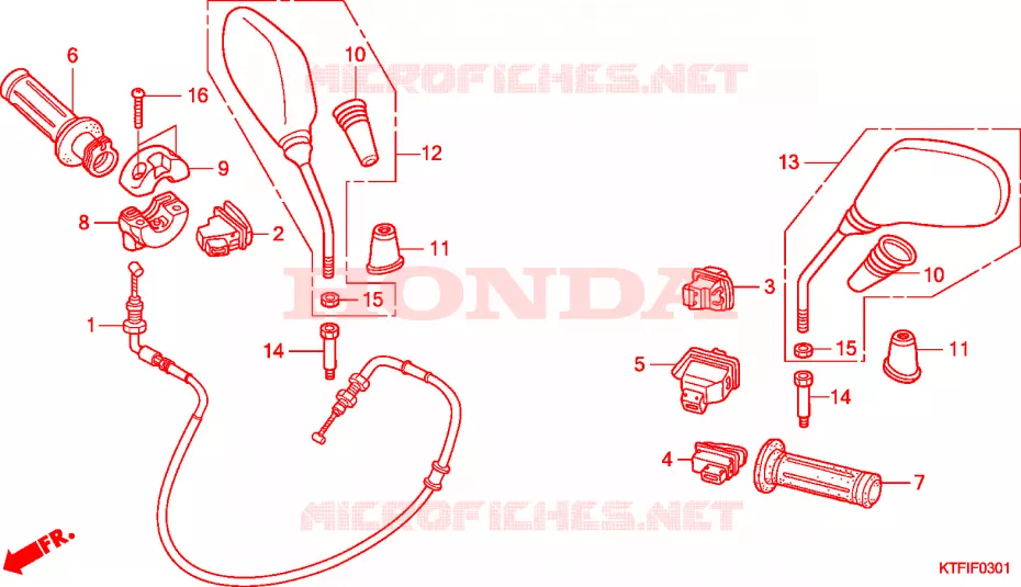 COMMODO - CABLE - RETROVISEUR (SH125/R/150/R) Honda SCOOTER 125 SH 2010  SH125RA_TB