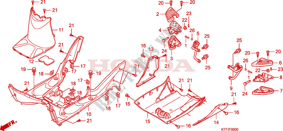 PLANCHER   REPOSE PIED pour Honda SH 125 REAR DISK BRAKE AND TOP BOX de 2010