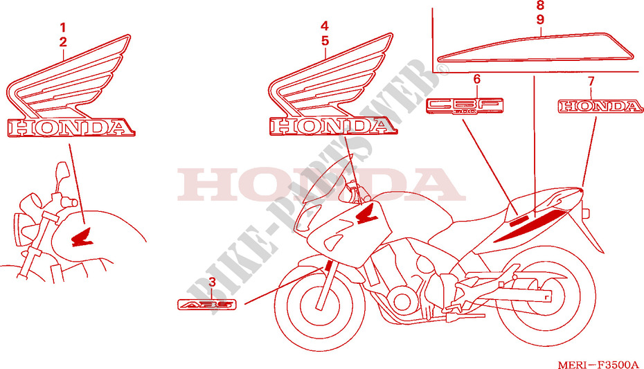 AUTOCOLLANTS pour Honda CBF 600 FAIRING ABS 25KW de 2004