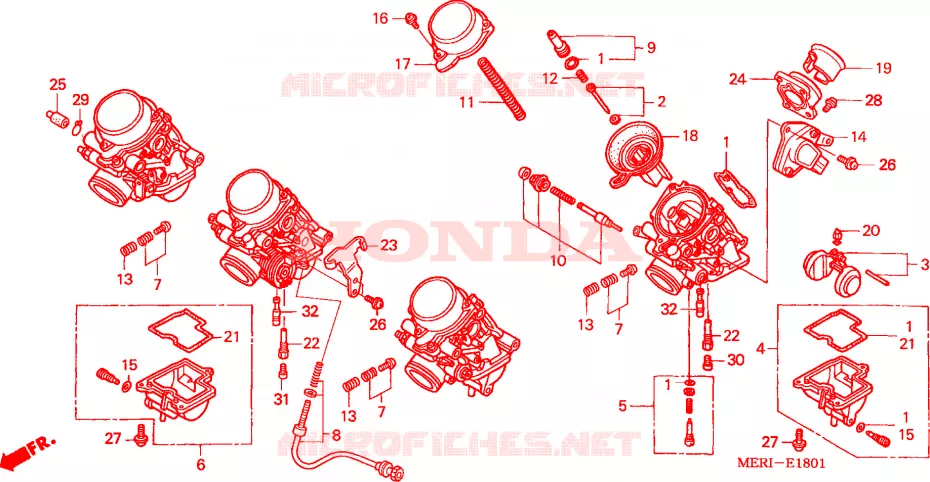 CARBURATEUR (PIECES CONSTITUTIVES) Honda MOTO 600 CBF 2004  CBF600SA4