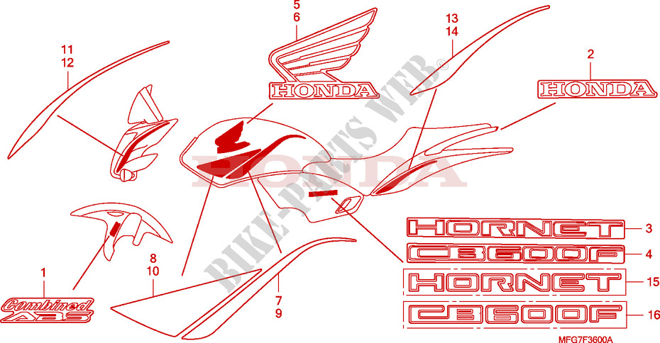 AUTOCOLLANTS pour Honda CB 600 F HORNET BLANC de 2009