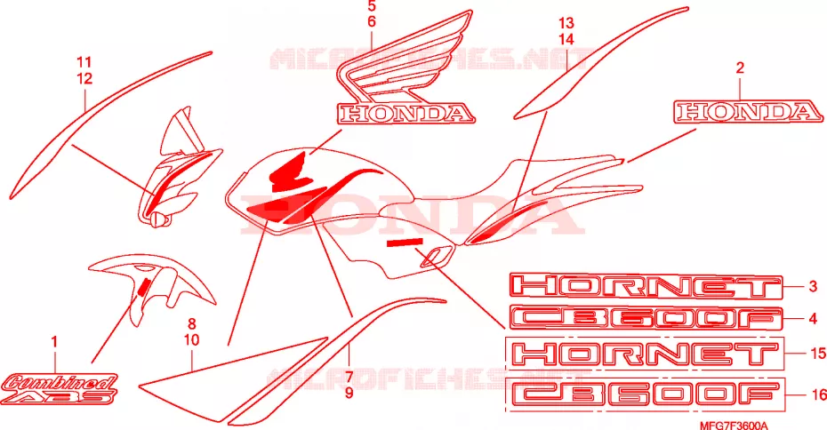 AUTOCOLLANTS Honda MOTO 600 HORNET 2009  CB600FA9