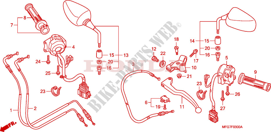 LEVIER DE GUIDON   CABLE   COMMODO pour Honda CB 600 F HORNET BLANC de 2009