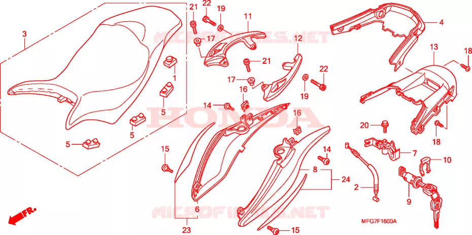 SELLE - CARENAGE ARRIERE Honda MOTO 600 HORNET 2009  CB600F39