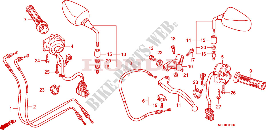 LEVIER DE GUIDON   CABLE   COMMODO pour Honda CB 600 F HORNET RAYURES 34HP de 2010