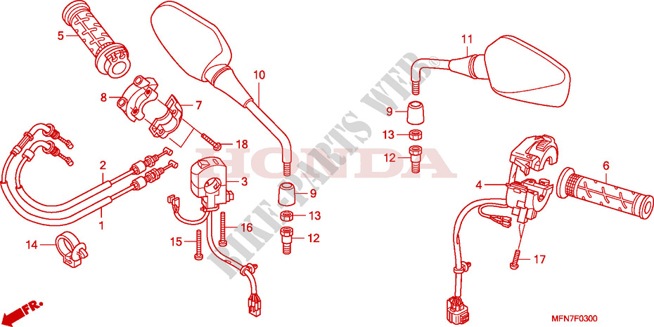 COMMODO   CABLE   RETROVISEUR pour Honda CB 1000 R ABS TRICOLOR de 2011