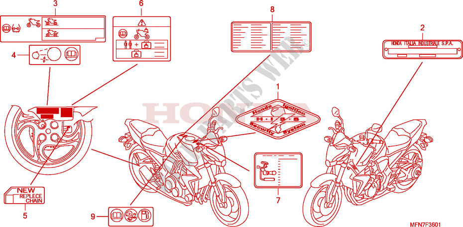 ETIQUETTE DE PRECAUTIONS(2) pour Honda CB 1000 R ABS TRICOLOR de 2011