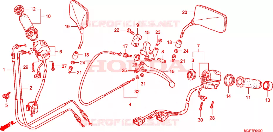 LEVIER DE GUIDON - CABLE - COMMODO Honda MOTO 750 SHADOW 2010  VT750SA