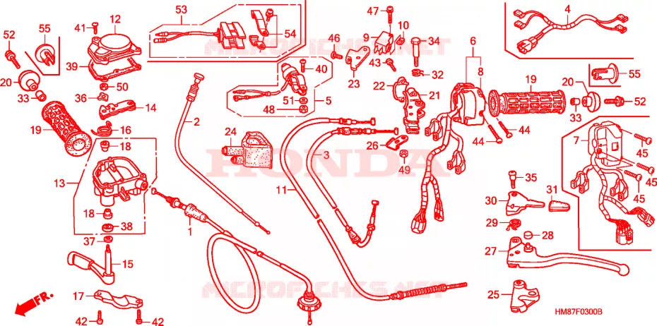 LEVIER DE GUIDON - CABLE - COMMODO Honda ATV 250 FOURTRAX 2008  TRX250TM8