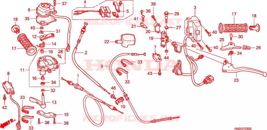 LEVIER DE GUIDON - CABLE - COMMODO Honda ATV 500 FOURTRAX 2009  TRX500FA9