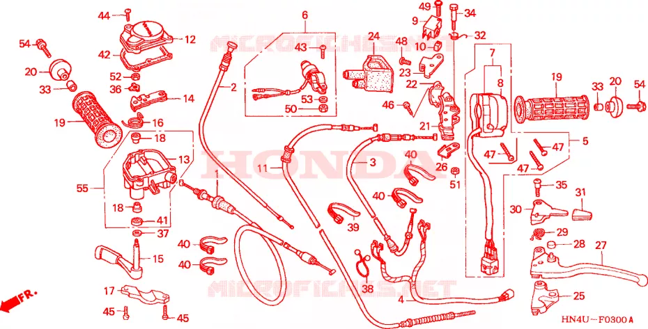 LEVIER DE GUIDON - CABLE - COMMODO Honda ATV 350 FOURTRAX 2004  TRX350TM4