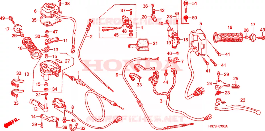 CABLES - COMMODOS - LEVIERS - POIGNEES Honda ATV 400 FOURTRAX 2004  TRX400FA4