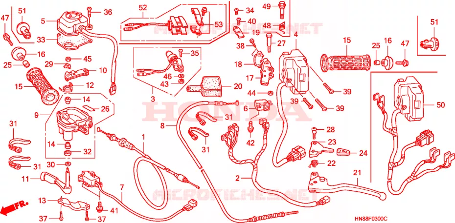 LEVIER DE GUIDON - CABLE - COMMODO Honda ATV 680 FOURTRAX 2007  TRX680FA7