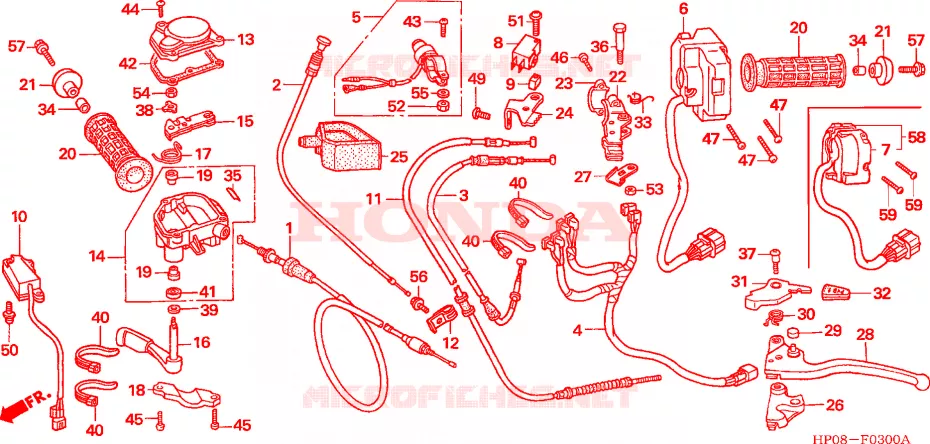 LEVIER DE GUIDON - CABLE - COMMODO Honda ATV 500 FOURTRAX 2006  TRX500FM6