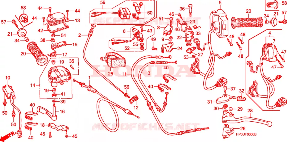 LEVIER DE GUIDON - CABLE - COMMODO Honda ATV 500 FOURTRAX 2007  TRX500FE7