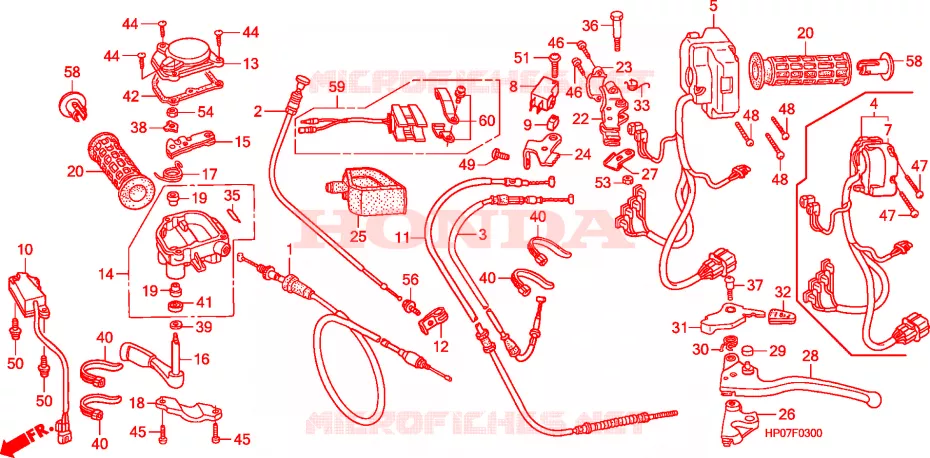 LEVIER DE GUIDON - CABLE - COMMODO Honda ATV 500 FOURTRAX 2011  TRX500FPMB