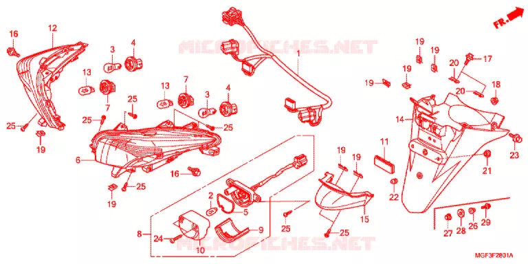 FEU ARRIERE - GARDE-BOUE ARRIERE (FJS600A9-2KO/FJS600AB/DB) Honda SCOOTER 600 SILVERWING 2012  FJS600AB