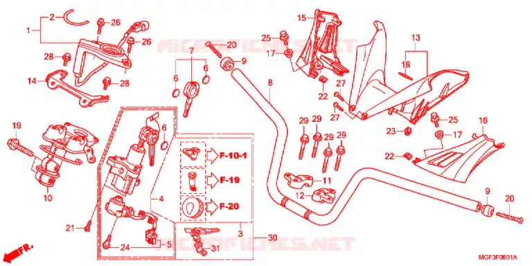 GUIDON - CARENAGE (FJS600A9-2KO/FJS600AB/DB) Honda SCOOTER 600 SILVERWING 2013  FJS600AB