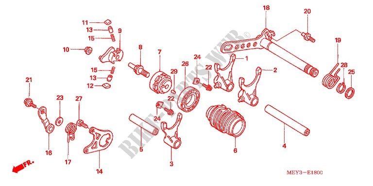 BARILLET DE SELECTION pour Honda CRF 450 X de 2011