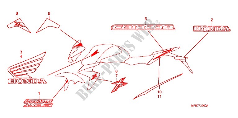 T (1) pour Honda CB 1000 R BLANCHE de 2012