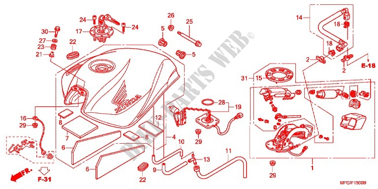 RESERVOIR A CARBURANT pour Honda CB 600 F HORNET ABS BLANCHE 34CV de 2012