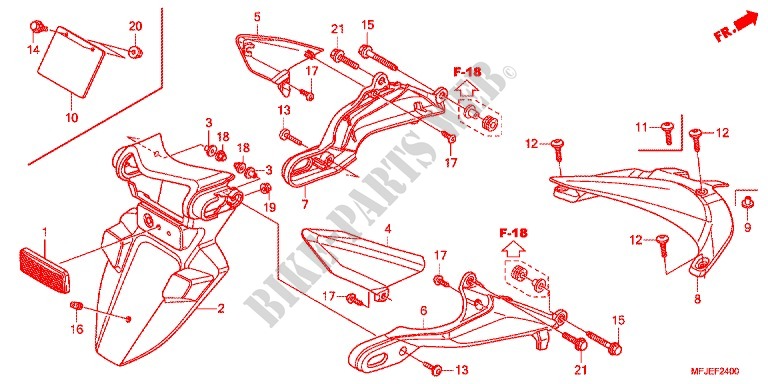 GARDE BOUE ARRIERE pour Honda CBR 600 RR VERMELHO de 2012