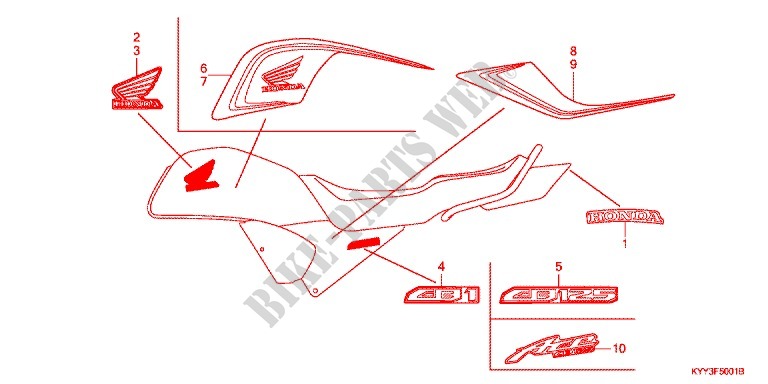 AUTOCOLLANTS (2) pour Honda CB 125 RADIOS RUEADA de 2013