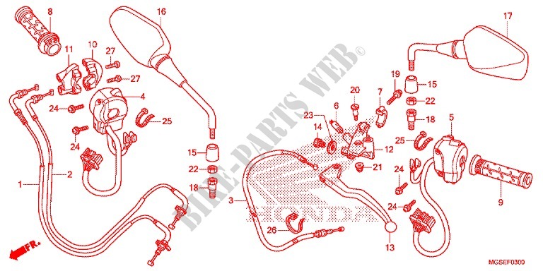 LEVIER DE GUIDON   CABLE   COMMODO (NC700S/SA) pour Honda NC 700 35KW de 2012