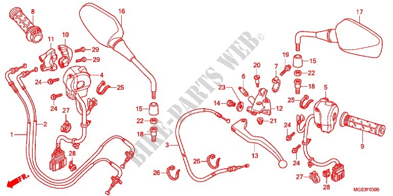 LEVIER DE GUIDON   CABLE   COMMODO (NC700X/XA) pour Honda NC 700 X ABS 35KW de 2012
