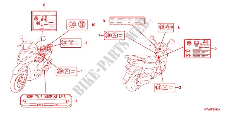 ETIQUETTE DE PRECAUTIONS pour Honda SH 300 ABS de 2012