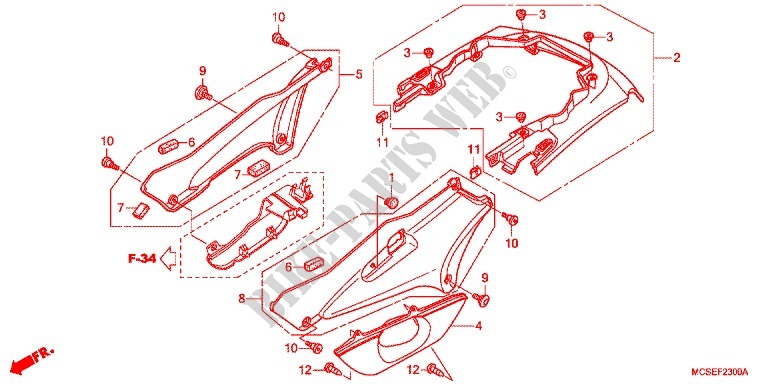 COUVERCLES LATERAUX   ARRIERES pour Honda ST 1300 ABS de 2012