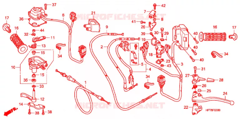 LEVIER DE GUIDON - CABLE - COMMODO Honda ATV 420 FOURTRAX 2012  TRX420FAC