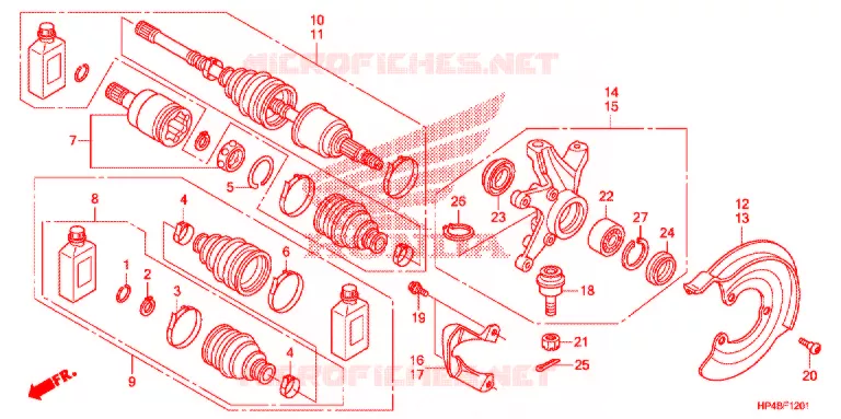 ARBRE DE ROUE AVANT (4WD) Honda ATV 420 FOURTRAX 2012  TRX420FEC
