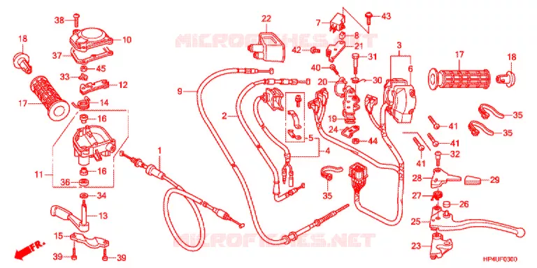 LEVIER DE GUIDON - CABLE - COMMODO Honda ATV 420 FOURTRAX 2012  TRX420TMC