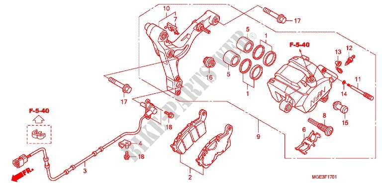 ETRIER DE FREIN ARRIERE (VFR1200FD) pour Honda VFR 1200 DCT de 2012