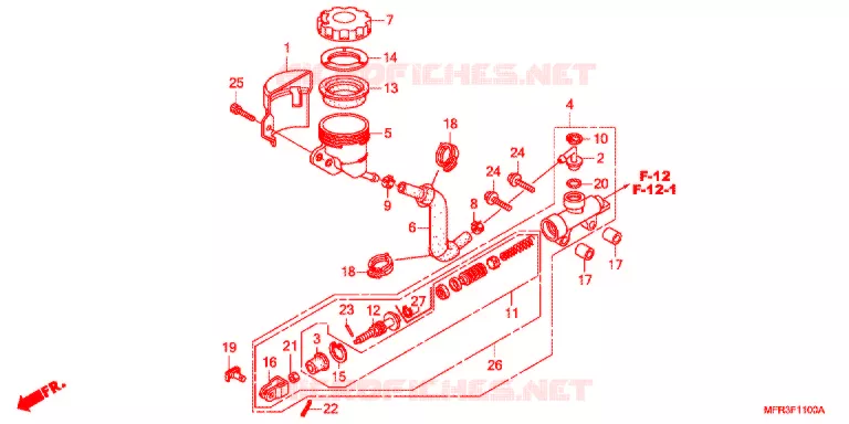 MAITRE CYLINDRE DE FREIN ARRIERE Honda MOTO 1300 VT 2012  VT1300CXAC