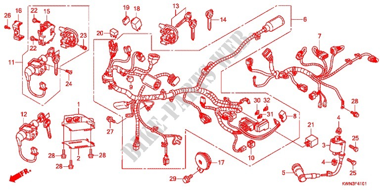 FAISCEAU DES FILS (WW125EX2C/EX2D/D) pour Honda PCX 125 SPECIAL EDITION de 2012