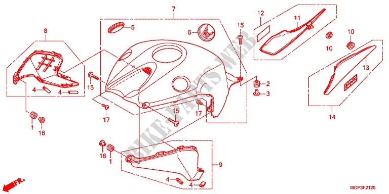 CAPOT DE RESERVOIR pour Honda CBR 1000 RR ABS TRICOLOUR de 2013