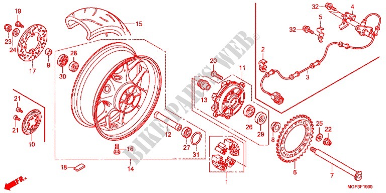 ROUE ARRIERE pour Honda CBR 1000 RR FIREBLADE TRICOLORE de 2013