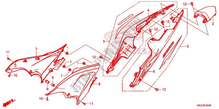 COUVERCLES LATERAUX   ARRIERES pour Honda CBR 500 R ABS TRI COLOUR de 2013