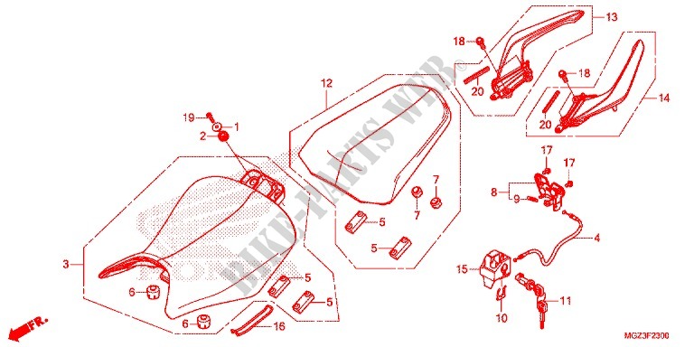 SELLE   POIGNEE ARRIERE pour Honda CBR 500 R ABS TRI COLOUR de 2013
