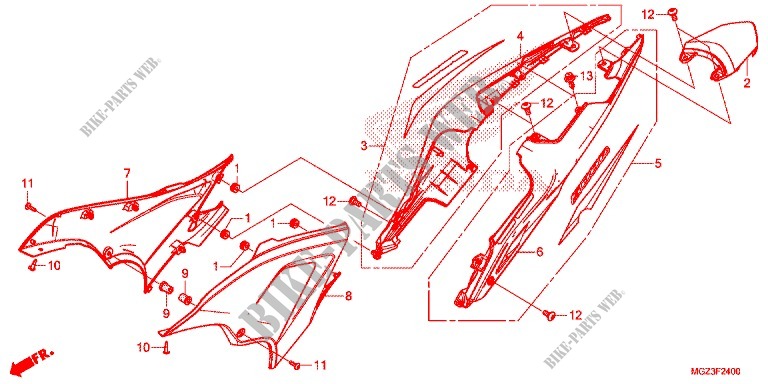 COUVERCLES LATERAUX   ARRIERES pour Honda CBR 500 R ABS BLANCHE de 2013
