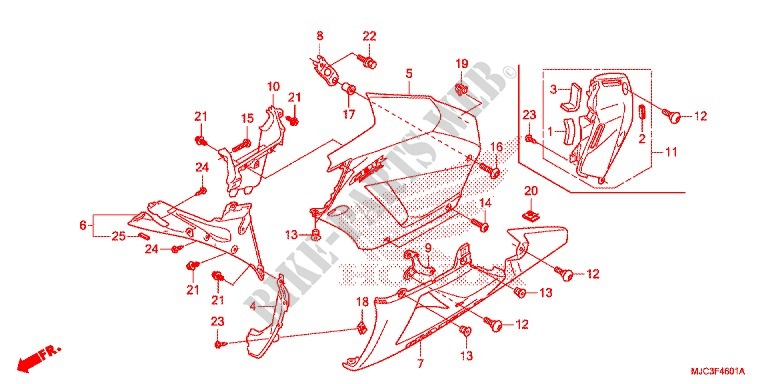 CARENAGES LATERAUX AVANT   SABOT (G.) pour Honda CBR 600 R ABS REPSOL de 2013