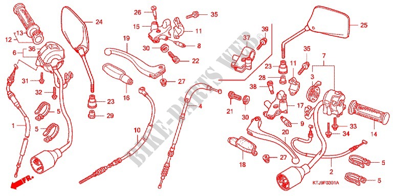 LEVIER DE GUIDON   CABLE   COMMODO (CGR125SH8,A,B) pour Honda GR 125 de 2010